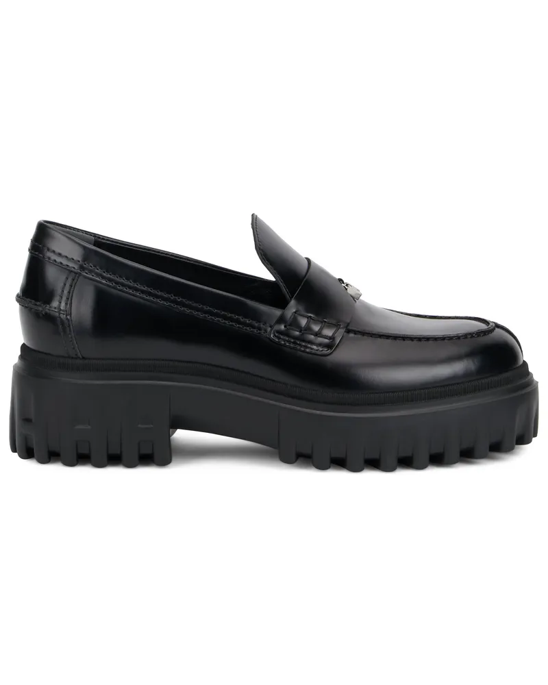 Hogan Women's Leather Slip-On Shoes Black Calfskin Loafers Black