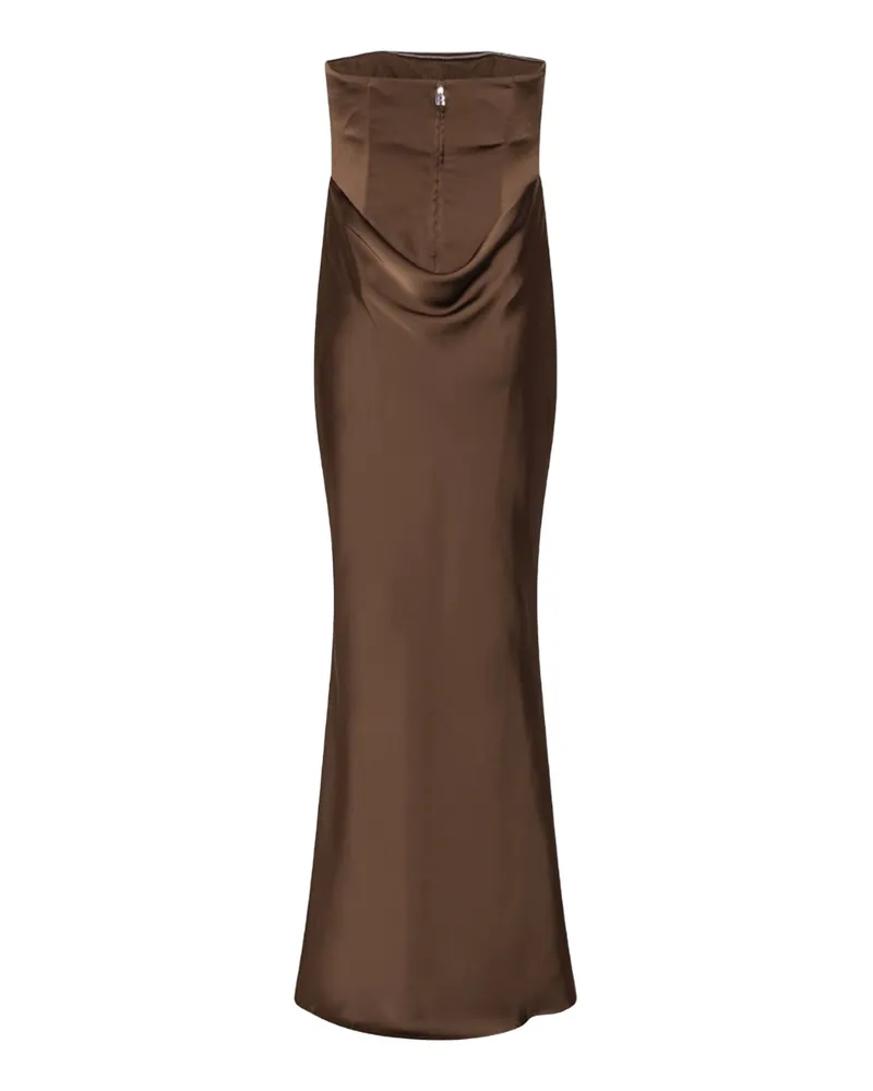 ROTATE Birger Christensen Women's Long Corsage Dress Chicory Coffee Recycled Polyester Evening Suits Brown