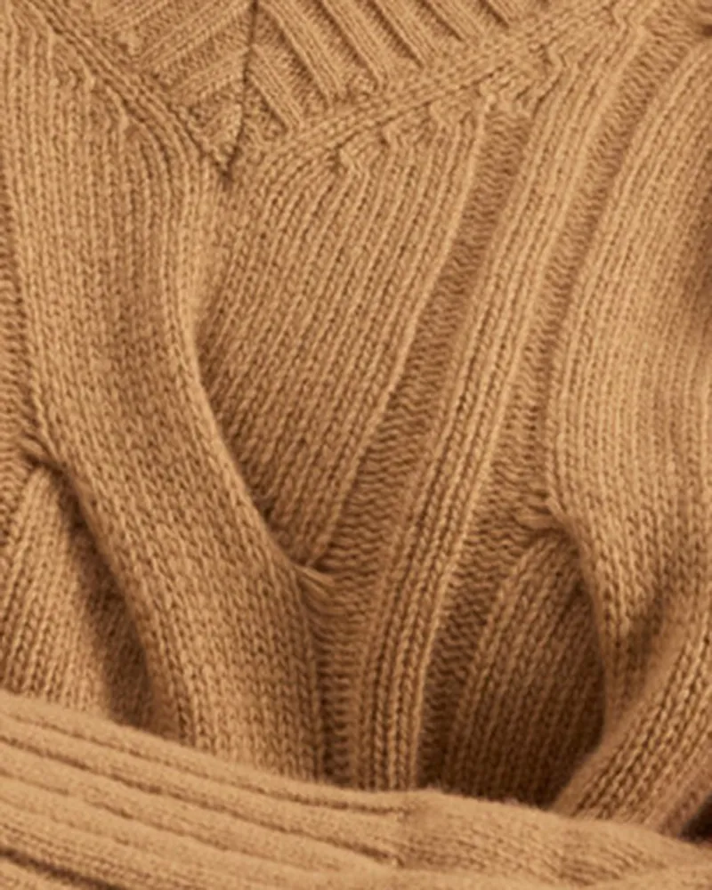 Alpha Studio Cable-Knit Virgin Wool Sweater — Camel Camel