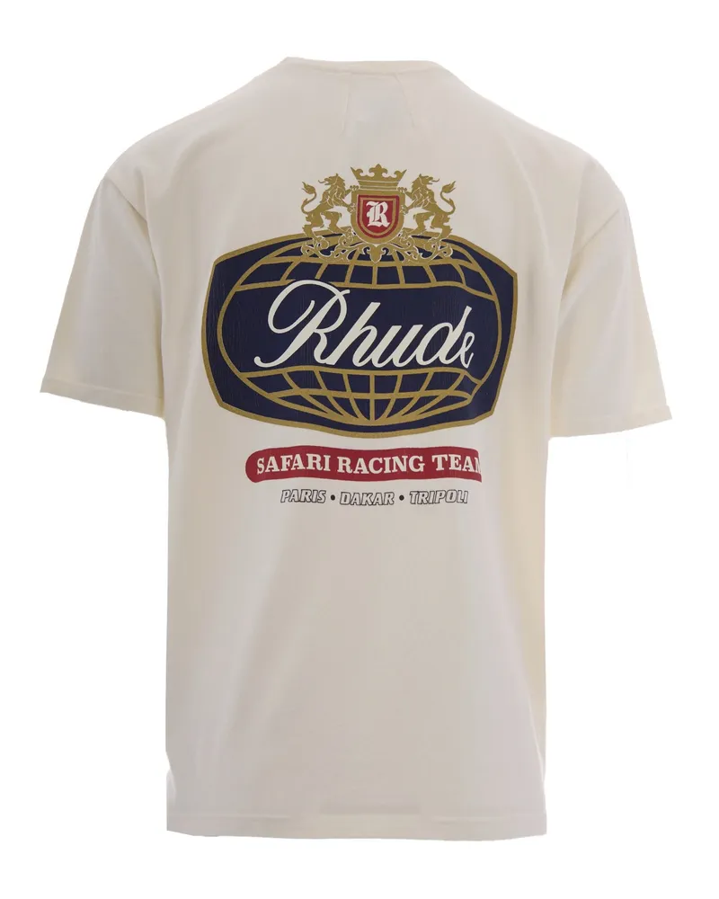 RHUDE Men's T-Shirt Safari Crest Vintage White White-Blue-Red Cotton T-Shirts White/blue/red And Polos White
