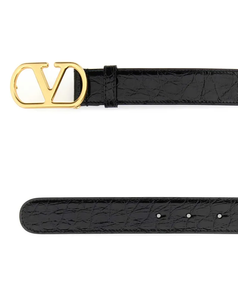 Valentino Garavani Women's Black Leather Vlogo Belt Nero Cinture Black