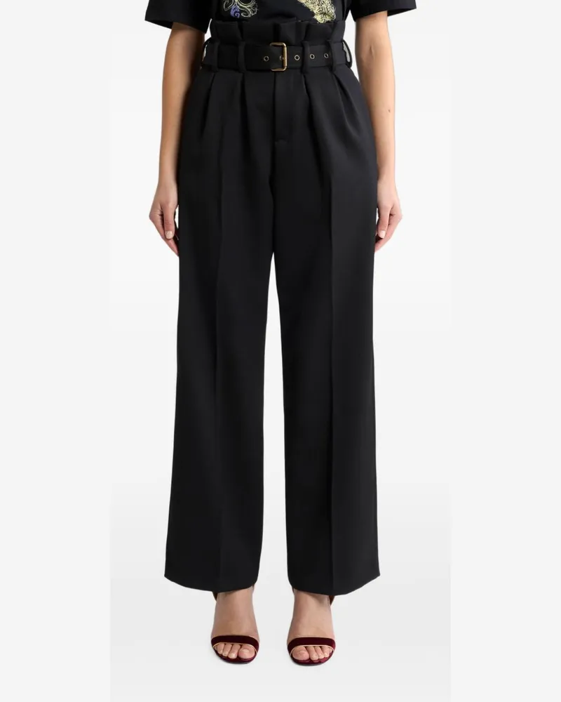 Etro High-Waisted Pleated Wool Trousers — Black Black