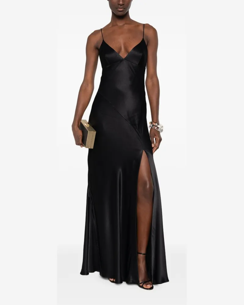 032c Satin V-Neck Dress — Black Black