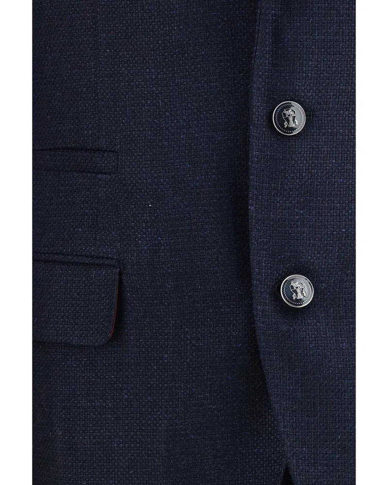 Brunello Cucinelli Single-Breasted Wool Pant Suit — Navy Navy