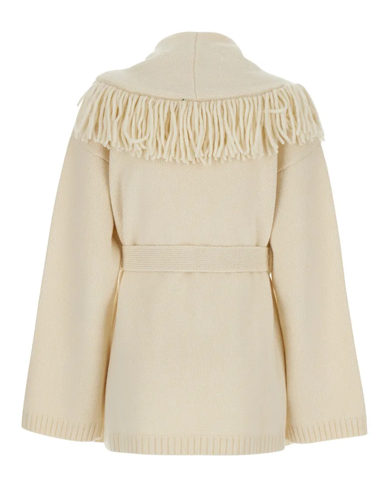 Federica Tosi Women's Cardigan With Fringes White Wool And Cashmere Tops Top White