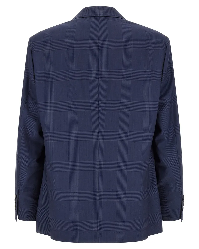 Brunello Cucinelli Prince of Wales Virgin Wool Blazer — Navy Navy