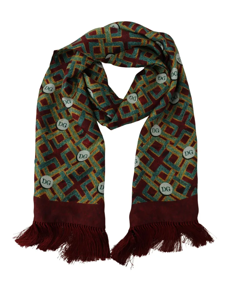 Dolce & Gabbana Men's Multicolor Dg Logo Shawl Warm Neck Wrap Fringe Scarf Silk Multicolor