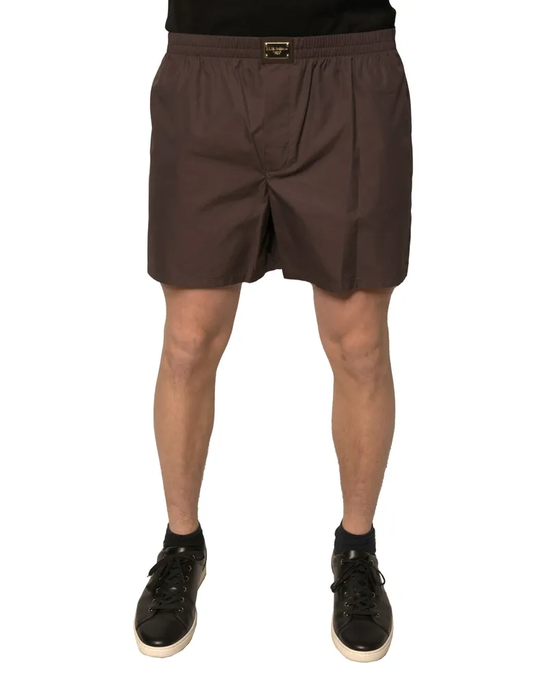Dolce & Gabbana Brown Cotton Blend Men Mid Waist Shorts Silk Brown