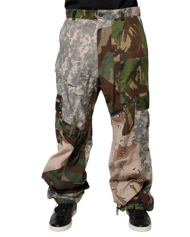 Dolce & Gabbana Men's Multicolor Patchwork Camouflage Cargo Pants Nylon Cotton Multicolor