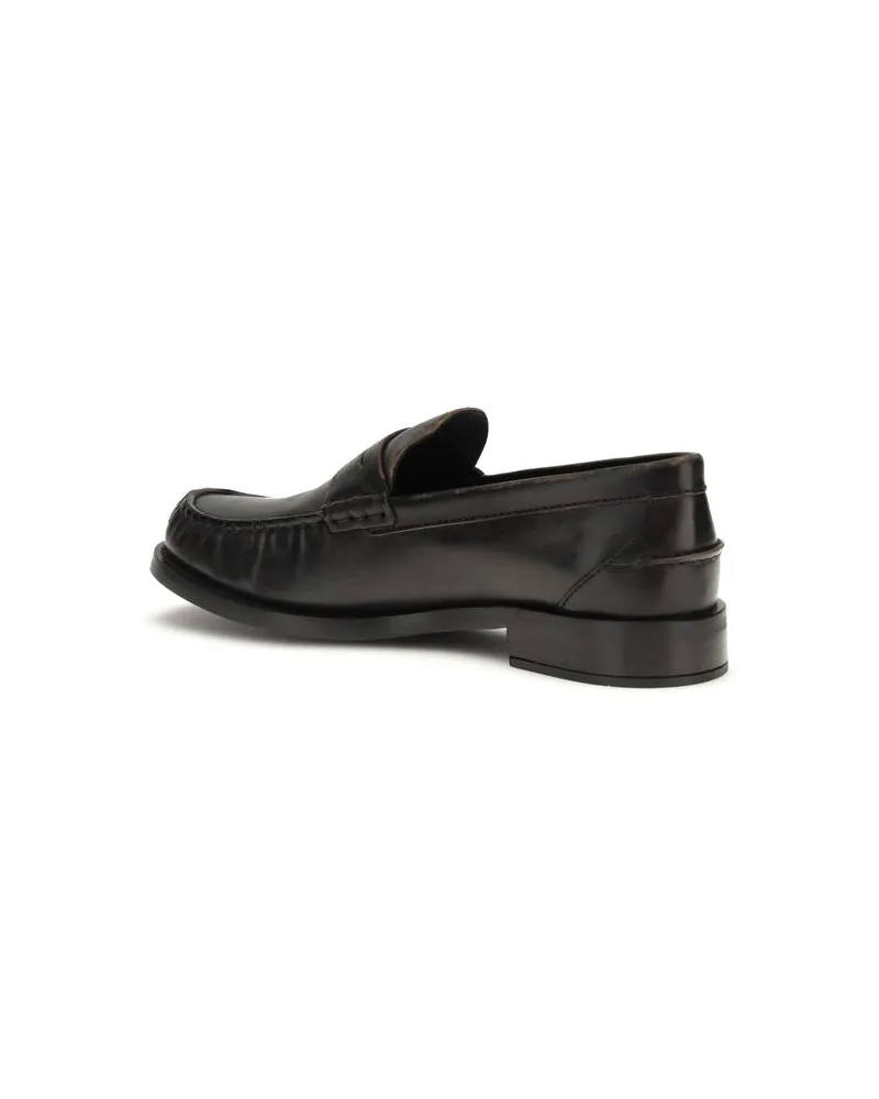 Prada Women's Black Calf Leather Bos Taurus Slip-On Loafers Black