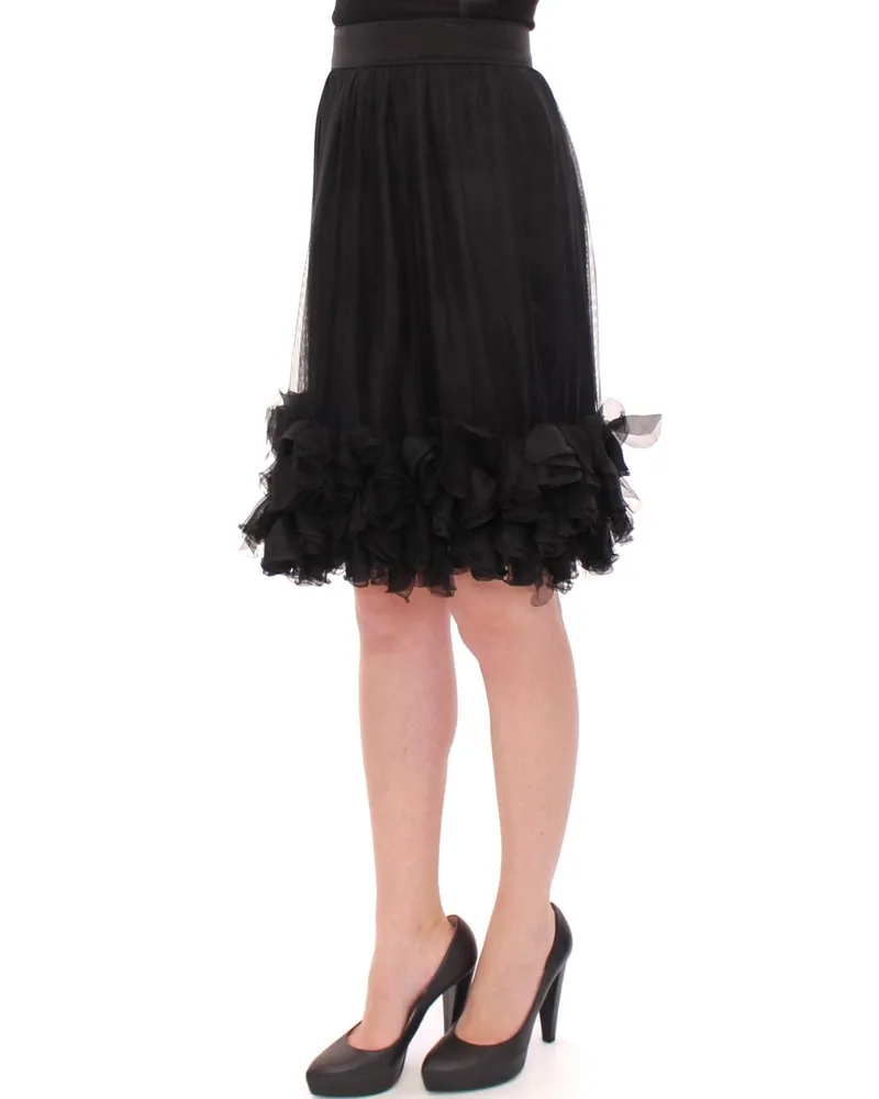 Dolce & Gabbana Women Black Silk Transparent Above Knees Skirt Black