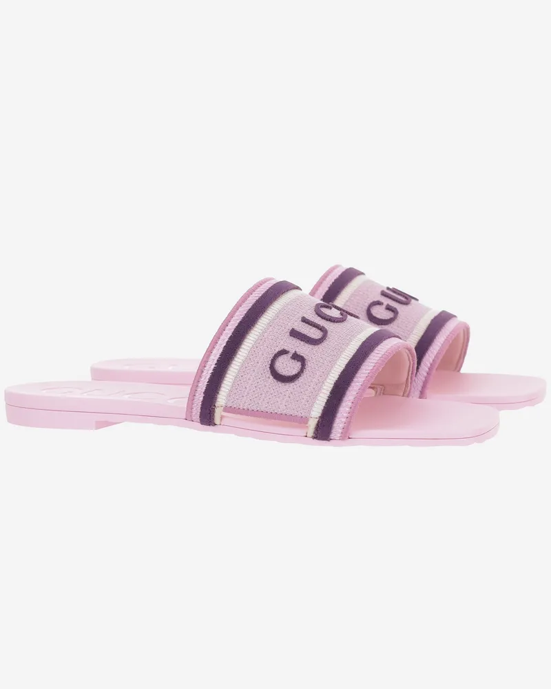 Gucci Cotton-Blend Knit Strap Slider Sandals — Pink Pink