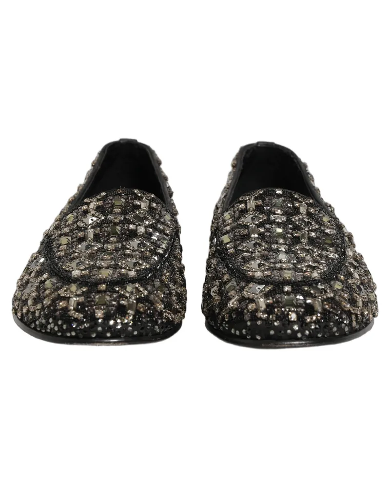 Dolce & Gabbana Men's Black Crystal Embellished Dress Loafers Shoes Leather Black