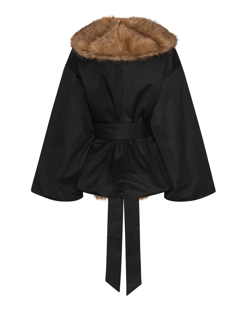 ROTATE Birger Christensen Women's Faux-Fur Collar Jacket Black Shell: Polyester (recycled Black