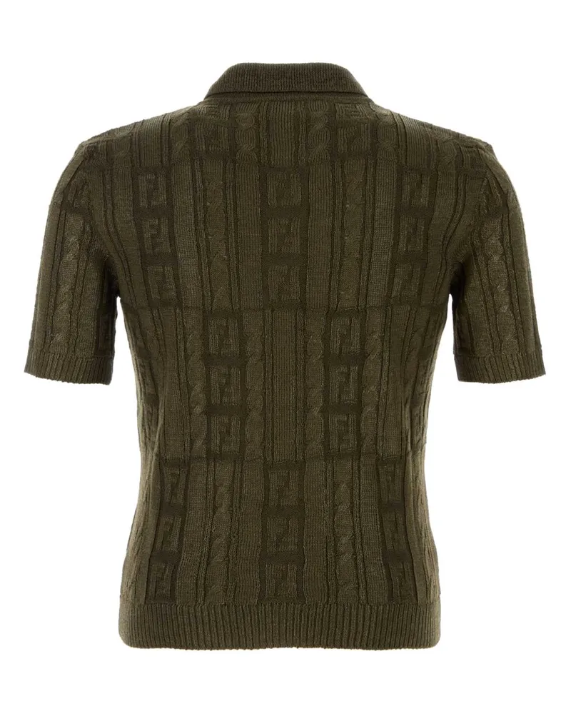 Fendi Men's Army Green Wool Polo Shirt Exterior Green