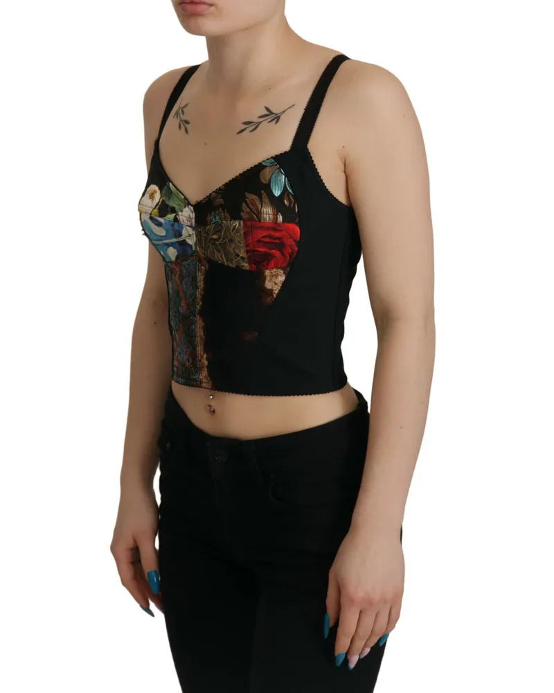 Dolce & Gabbana Patchwork Floral Corset Tank Top — Black Black
