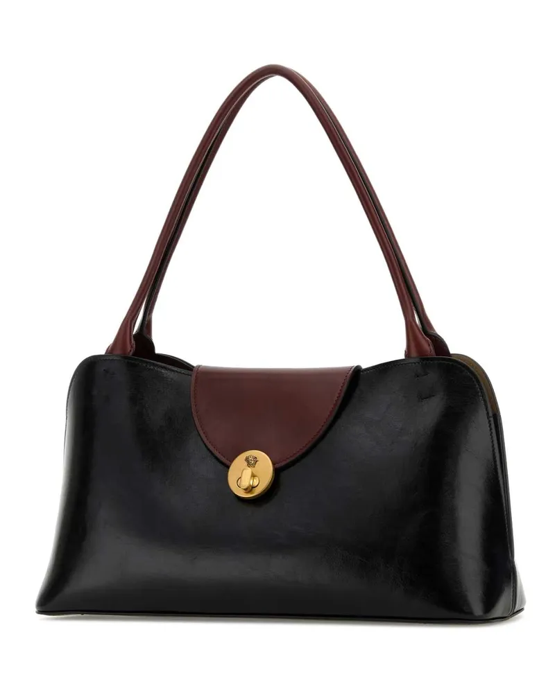 Versace Calf Leather Colorblock Shoulder Bag — Black Black