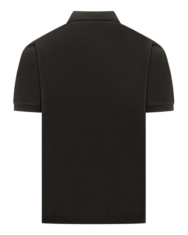 Emporio Armani Logo Embroidered Cotton Polo — Black Black