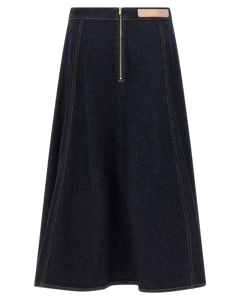 Alberta Ferretti Denim A-Line Maxi Skirt — Dark Blue Dark