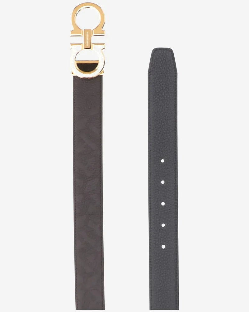 Ferragamo Men's Belt Calf Leather Dark Brown-Black Brown/black Brown