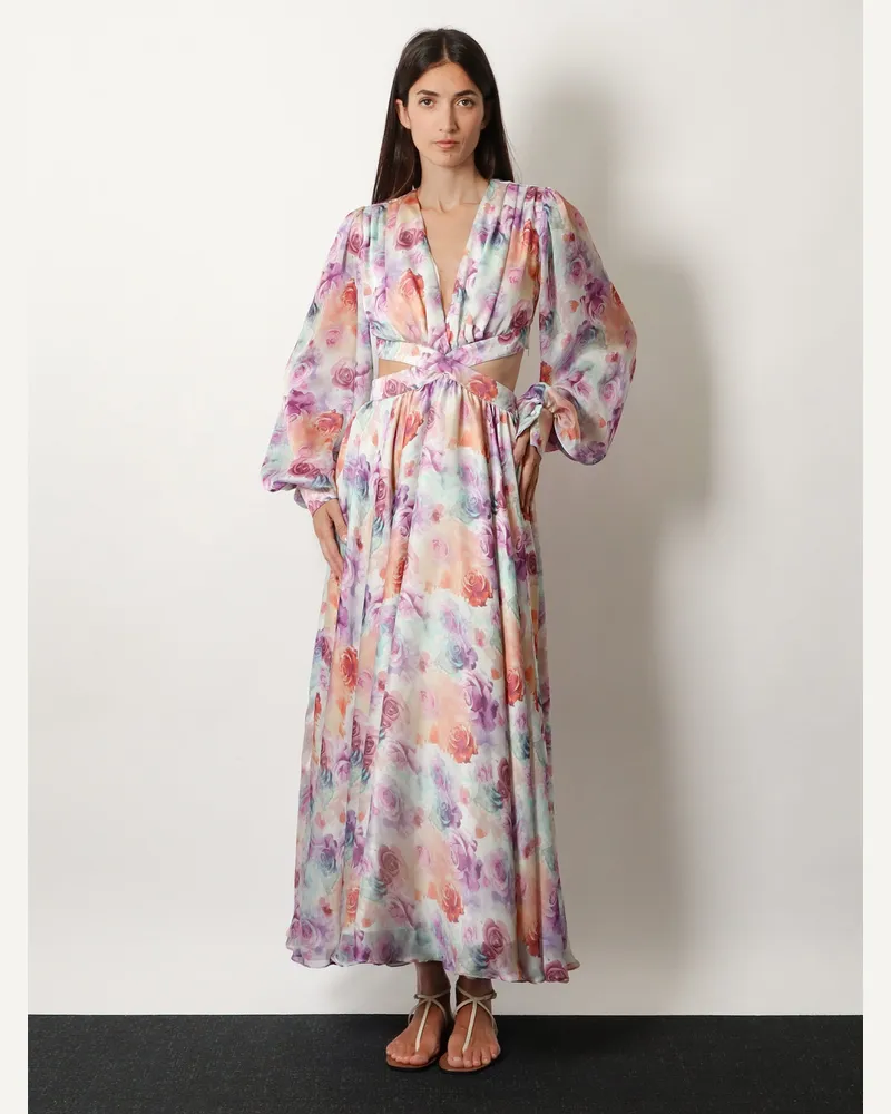 ACTUALEE Women's Long Dress Multicolour Floral Print Polyester Multicolor