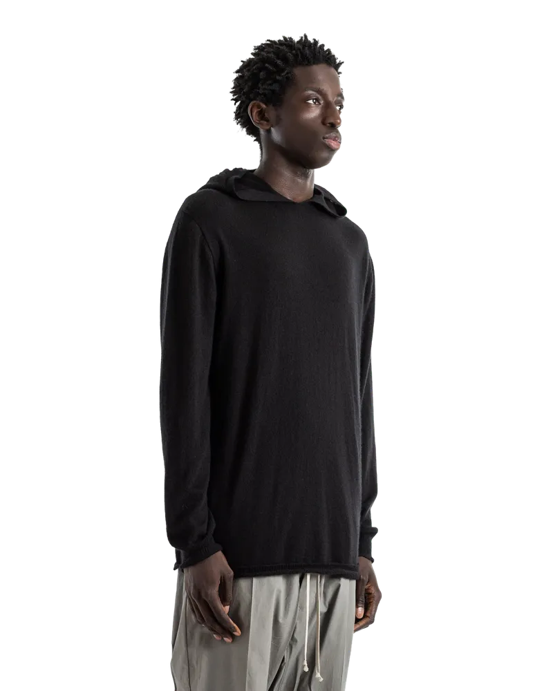 Rick Owens Men's Oversize Black Wool Hoodie Sweater Black
