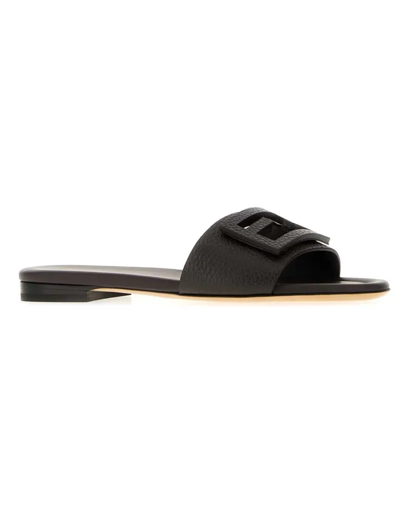 Fendi Leather Baguette Slide — Black Black