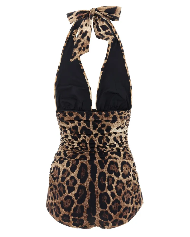 Dolce & Gabbana Leopardo One-Piece Swimsuit — Tan Tan