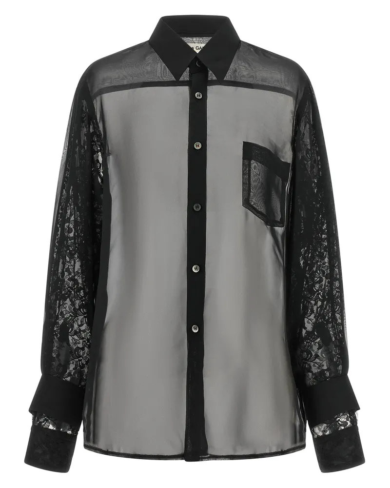 Comme des Garçons Lace-Paneled Polyester Blouse — Black Black