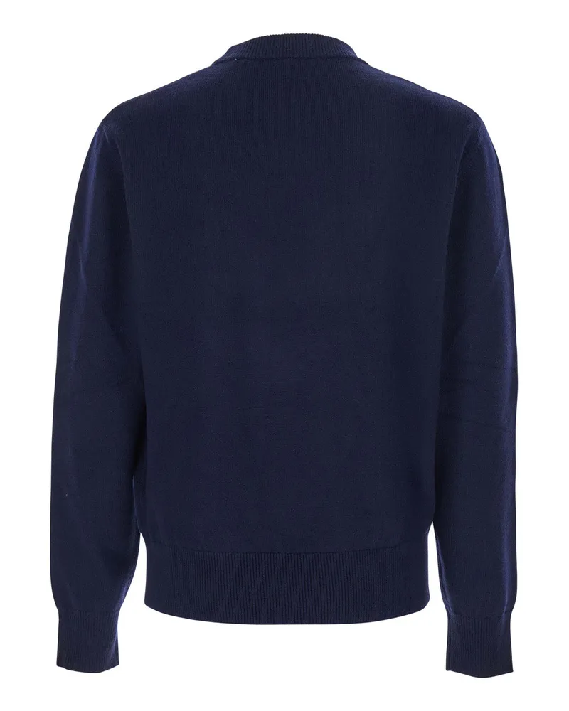 Sunflower Men's Blue Crew Neck Sweater With Dropped Shoulders Wool Blend Tops Top Navy