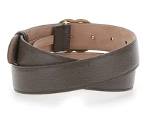 Leather with GG Plate Belt — Brown