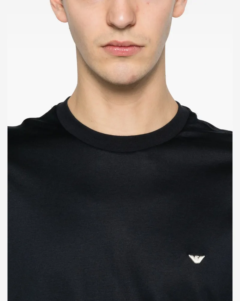 Emporio Armani Logo-Embroidered Cotton Blend T-Shirt — Black Black