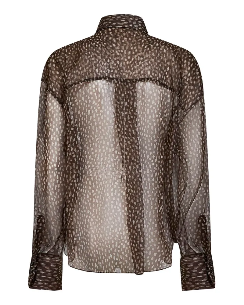 Brunello Cucinelli Women's Shirt Silk Organza With Neck Tie - Chocolate Brown Lyocell Brown