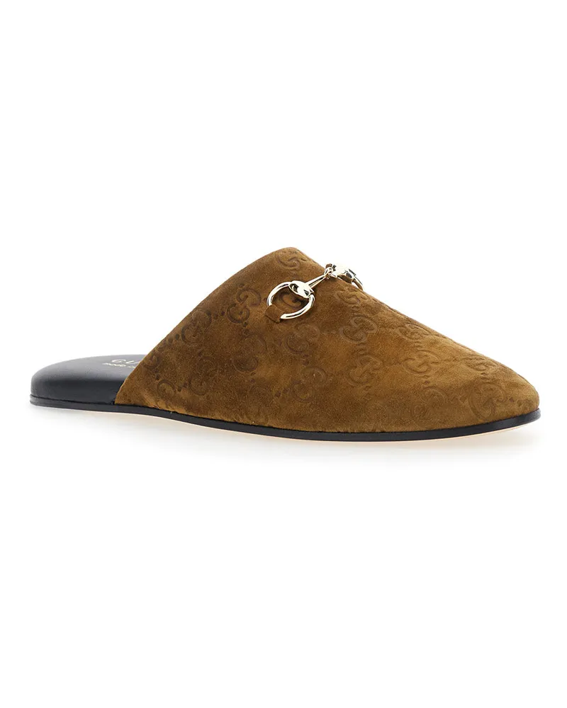 Gucci Women's Brown Suede Mule With Gg Motif Calf Brown