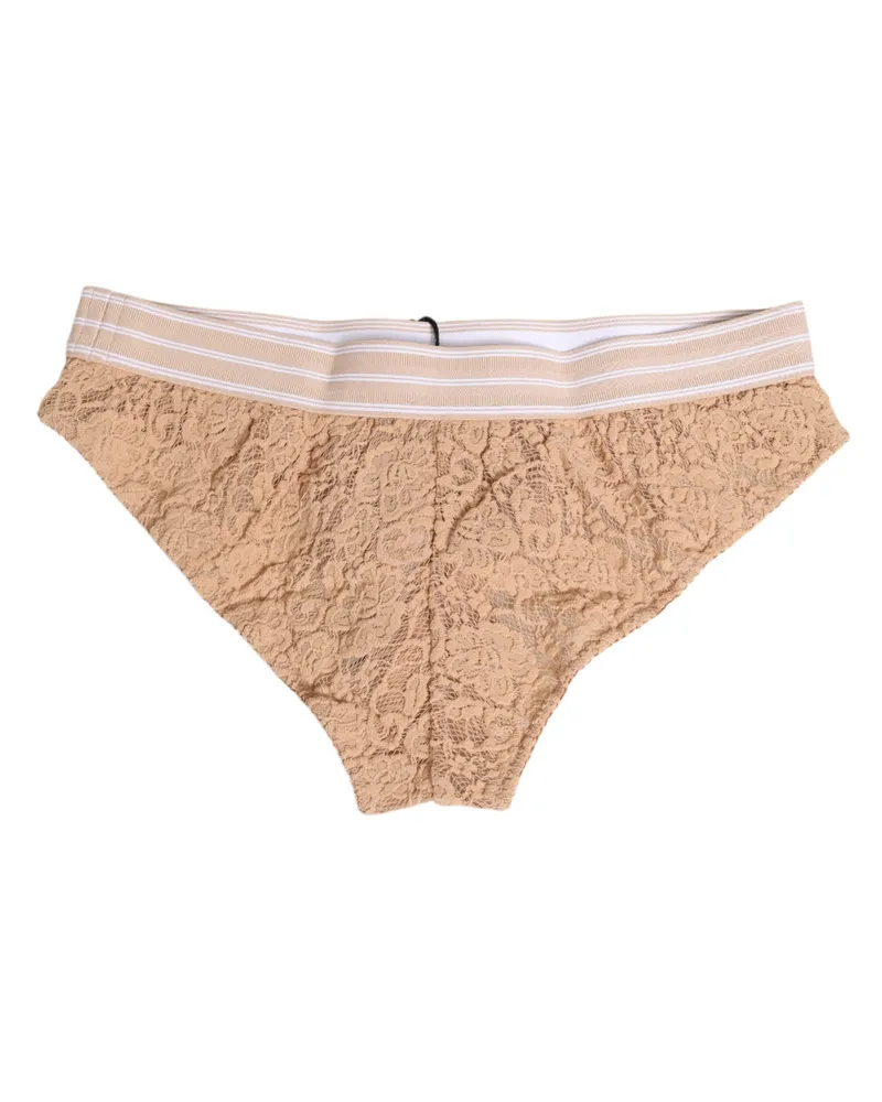 Dolce & Gabbana Women's Beige Lace Brasiliano Briefs Logo Waistband Underwear Polyamide Clothing Beige