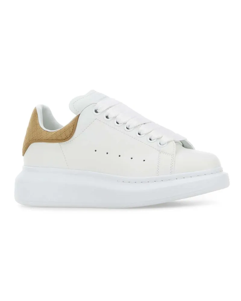 Alexander McQueen Women's White Leather Sneakers With Beige Heel Whitetrench White