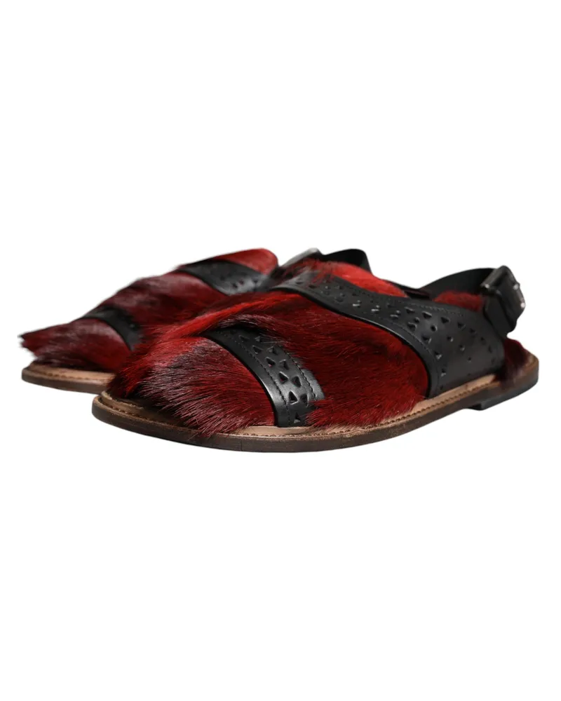 Dolce & Gabbana Men's Black Red Gazelle Hair Leather Sandals Shoes And Calfskin Multicolor