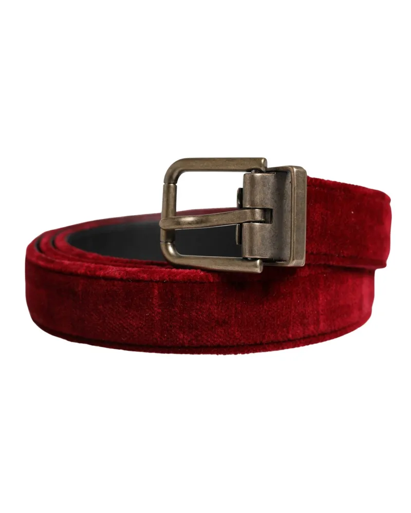 Dolce & Gabbana Men Burgundy Velvet Cotton Metal Buckle Belt Calf Red