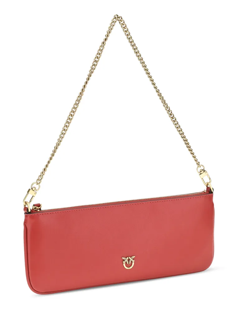Pinko Women's Horizontal Flat Leather Shoulder Bag Rosso Rio-Antique Gold Red