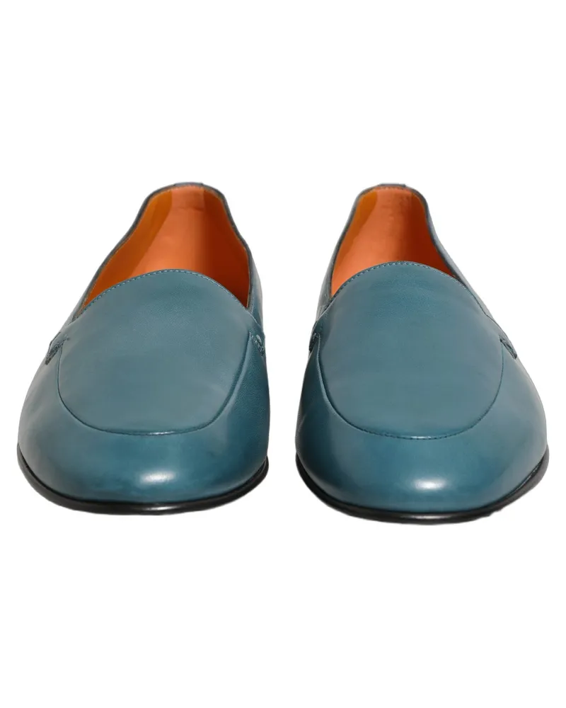 Dolce & Gabbana Blue Leather Logo Slip On Men Loafers Shoes Blue
