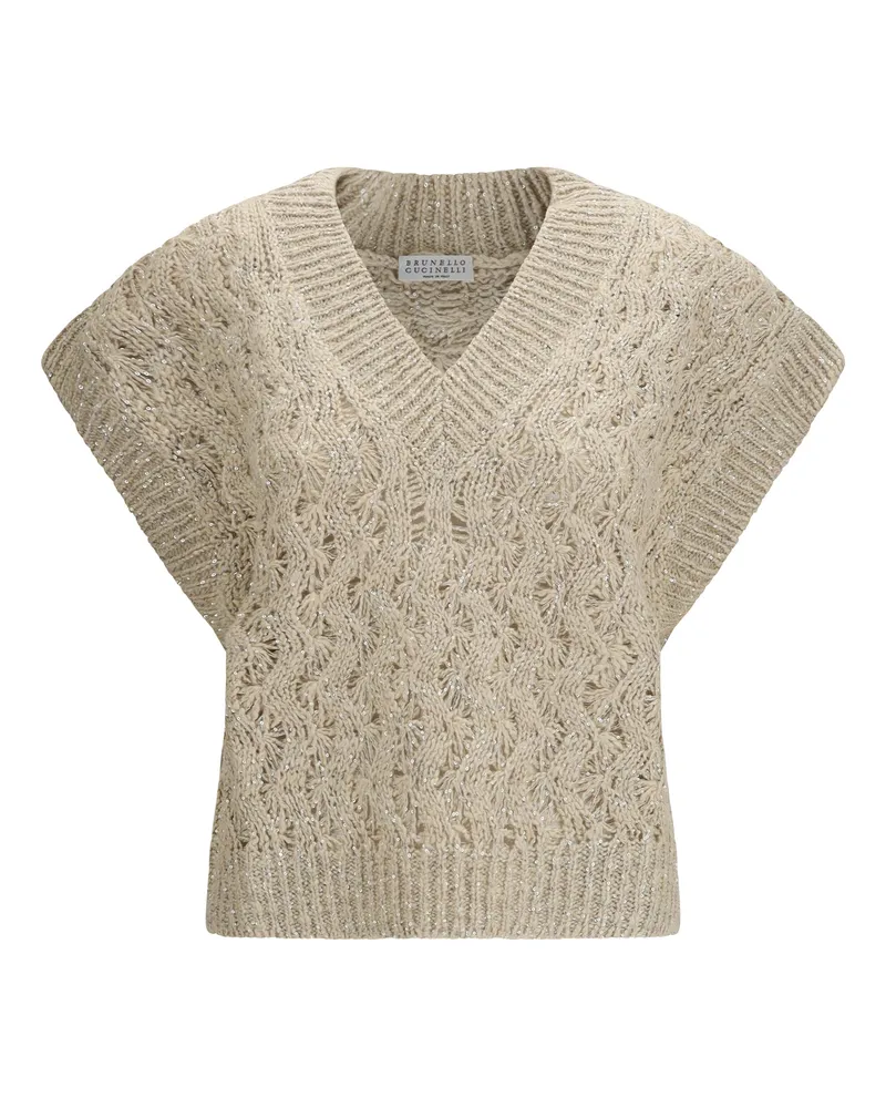 Brunello Cucinelli Silk-Blend Sequined Vest — Beige Beige