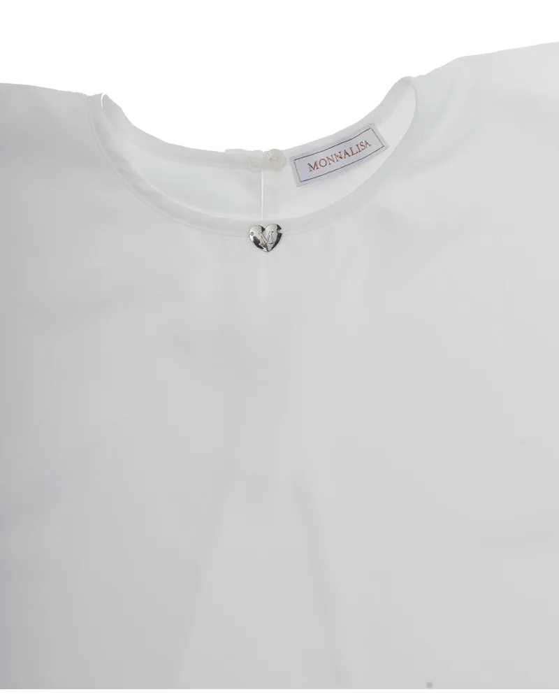Monnalisa Girls' Crew Neck Top White Polyester Tops White