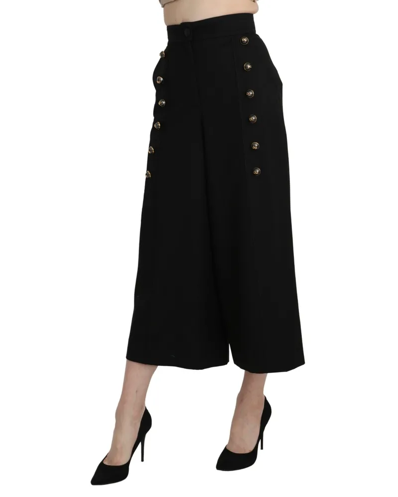 Dolce & Gabbana Women's Wide-Leg Cropped Virgin Wool Trouser Black Black
