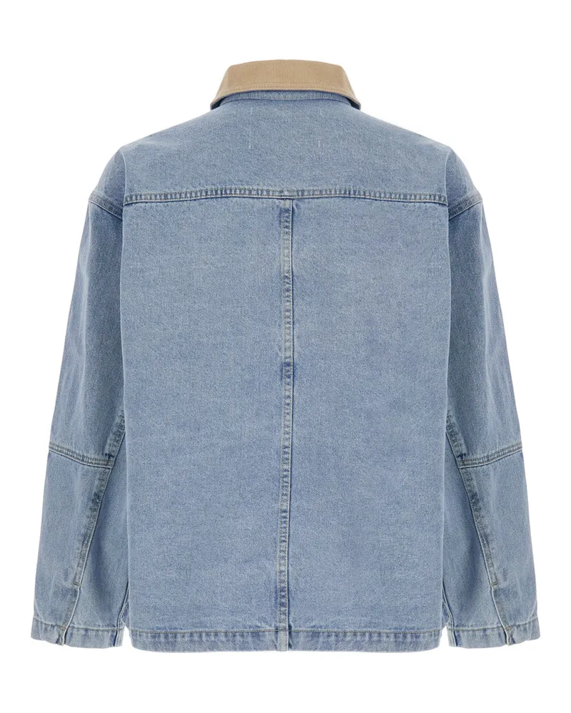 Dunst Men's Light Blue Jacket With Contrast Collar Cotton Coat Blue