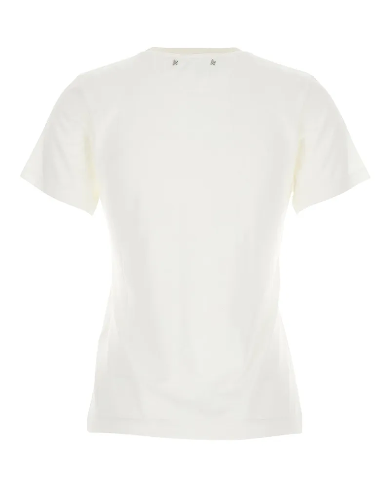 Golden Goose Women's White Crew Neck T-Shirt With Front Embroidery Viscose Polyamide T-Shirts & Jerseys White