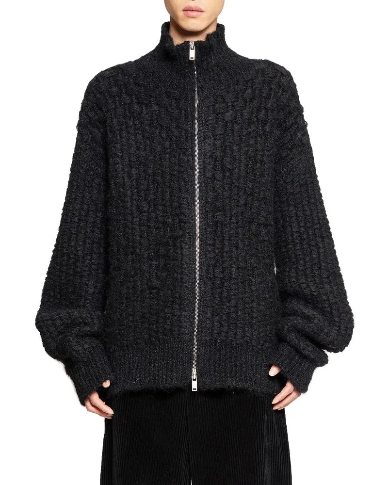 Jil Sander Men's Black Alpaca Leather Cardigan Clothing Black