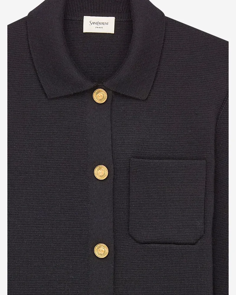 Saint Laurent Women Wool Polo Cardigan Black Sweater Black