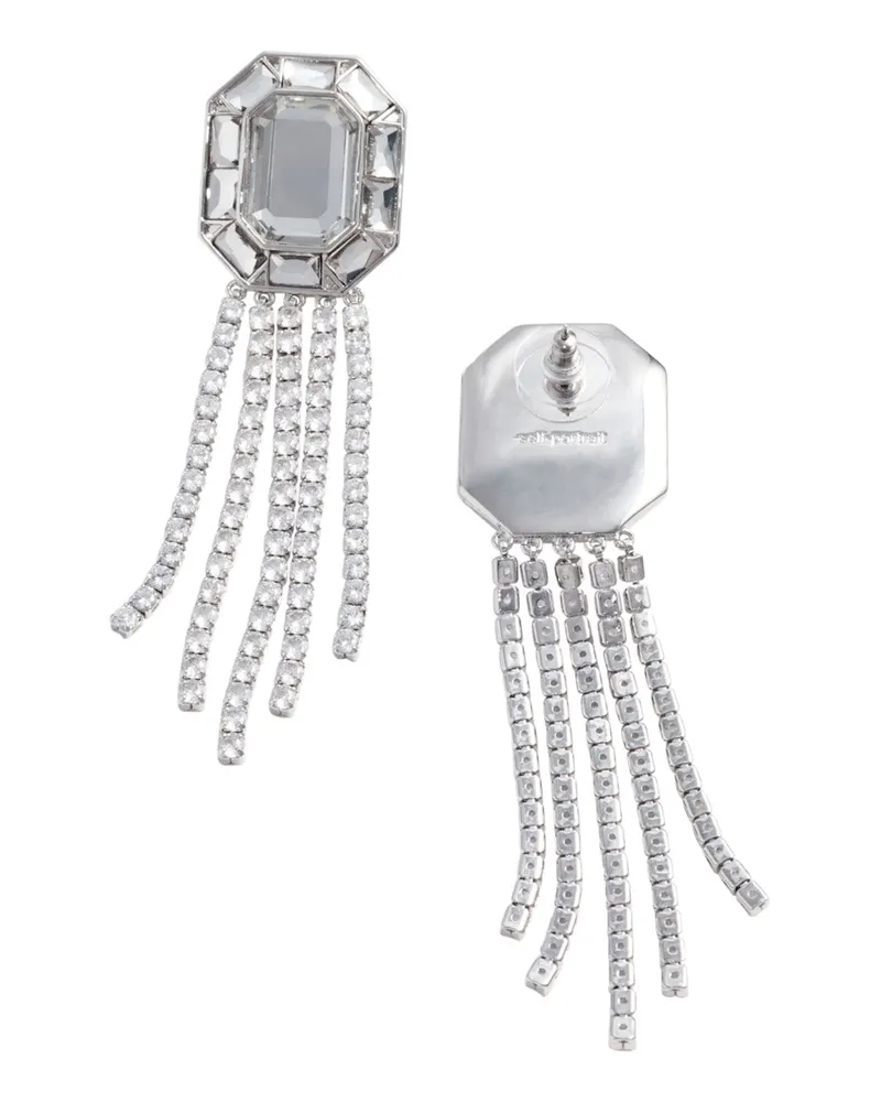 Self-Portrait Women's Drop Earrings Silver Crystal Droplet Metallic Metal Silver
