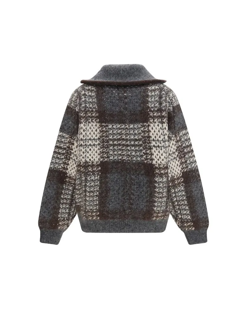 Brunello Cucinelli Checked Mohair Cardigan — Gray Gray