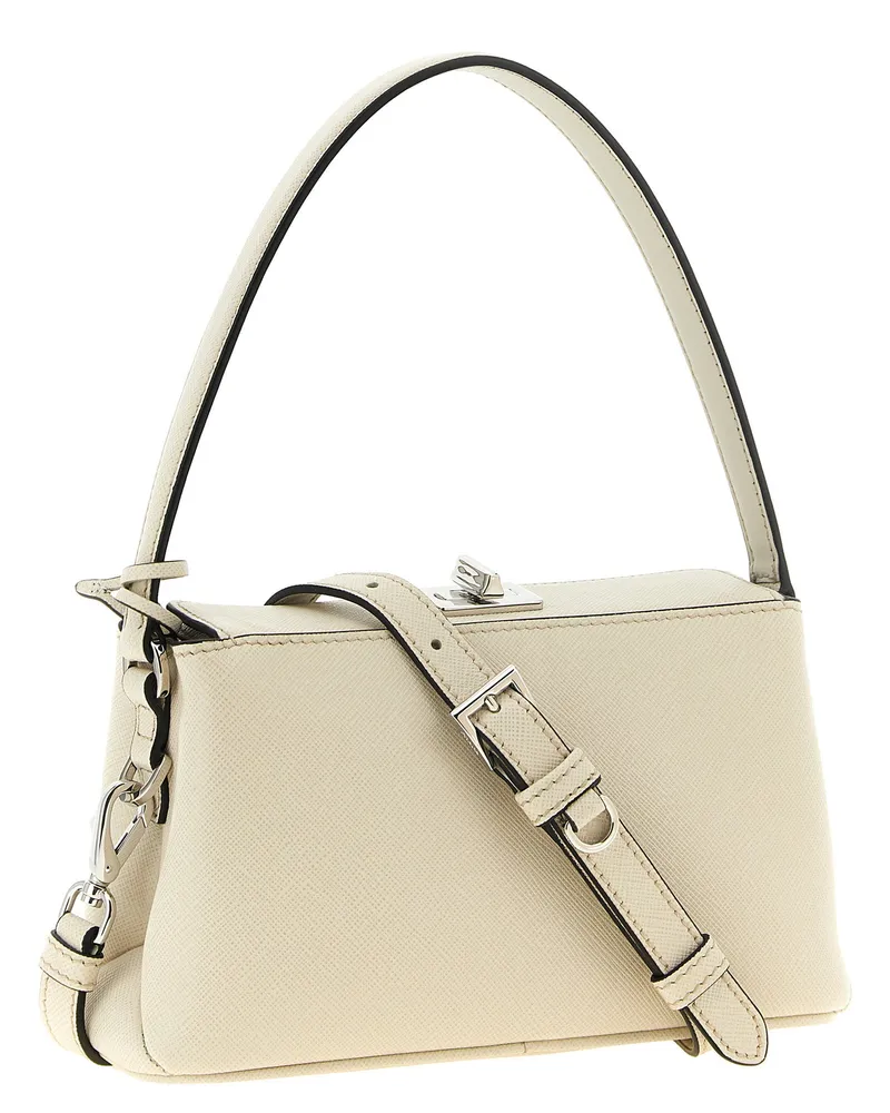 Prada Midi Saffiano Leather Shoulder Bag — Ivory Ivory